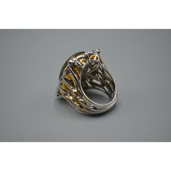 Cocktail Ring Green Stone Sterling Silver 925 NH Vermeil Size 7 Moss Agate? - Picture 3 of 8